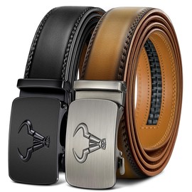 BULLIANT Men belt 2Pack,Leather Ratchet Belt for Gift Men Dress Casual Jeans 1 3/8",Cut for Fit(Black/Tawny,30"-36" Waist Adjustable)