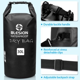 BLESION Dry Bag, 5L/10L/15L/20L/30L Waterproof Bag, Adjustable Shoulder Strap, Waterproof Backpack for Kayaking, Fishing, Swimming, Hiking Travel, black