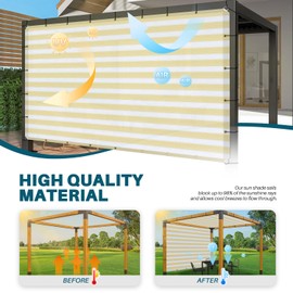 Coarbor 9'x25' Sun Shade Sail Straight Edge Rectangle Shade Cloth with Grommets Canopy Cover for Pergola Patio Deck Gazebo- Beige White Strip