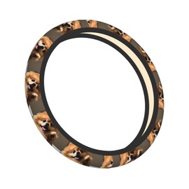 Pomeranian Dog Elastic Steering Wheel Cover, Universal 15 Inch Fit, Neoprene Rubber Car Steering Wheel Covers, Anti-Slip Car Accessories For Men Women