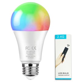 GRV 9W A60 Smart Light Bulb with a 2.4GHz Remote Control,RGBCW Color Changing Led Bulb,Stepless Dimmable 3000K-6500K,65W Incandescent Lamp Equivalent,830LM CRI>80,E26 Base,Home Decor,1 Bulb & Remote