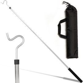 Frebuta Clothes Hanger Reaching Hook,33 to 51Inch Clothes Hook Pole Long Light Hanging Extension Adjustable Clothes Rod Assist Tool Sponge Handle Shutters Pole Ceiling Home Reacher Poles (51in)