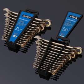 DISEN 13pcs 90 Teeth Ratcheting Wrench Set, Fixed Head SAE Combination Ratchet Wrenches Set 1/4 Inch - 13/16 inch, Nickel Plating Cr-V Constructed with Organizer