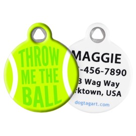 Dog Tag Art Sports-Themed Pet ID Tags for Dogs and Cats (Small (7/8" Diameter), Throw Me The Ball)
