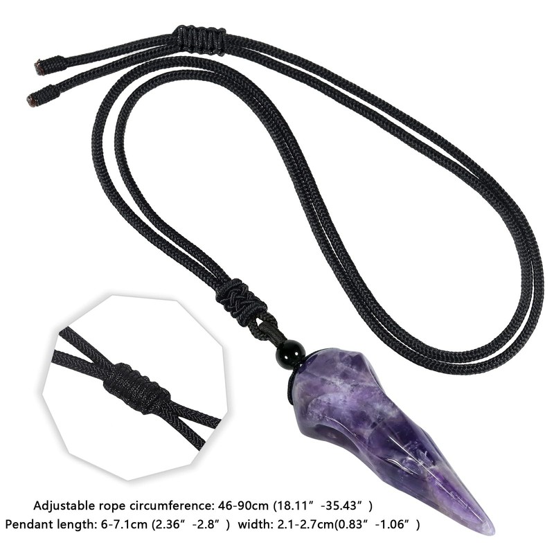 TUMBEELLUWA Carved Raven Skull Pendant Necklace for Men Women, Amethyst