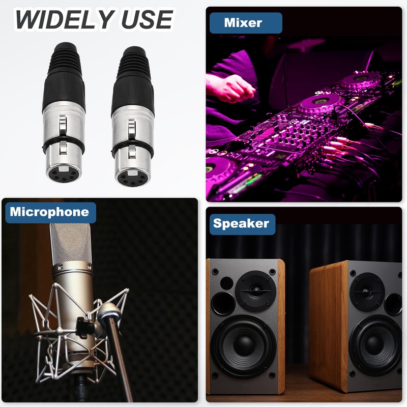 sourcing map 4pcs 5 Pin XLR Female Connector, Microphone Audio