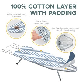 Small Tabletop Ironing Board Foldable, RAINHOL Steel Mesh Portable Iron Board for Dorm and Apartment, with Iron Rest and Heat-Resistant Cotton Cover, 31" x 12", Blue and White Stripes