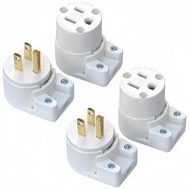 2Set Right Angle NEMA 5-15R Female Socket & Nema 5-15P Male Plug,15AMP/125VOLT,15A DIY Receptacle and Ac Plug, 3-Prong,15A Household AC Industrial Grade Cord 90 Degree Plug Socket ETL Listed White