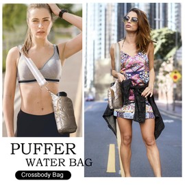 KAMEILONG Puffer Water Bottle Holder Quilted Hydrobag Sports Pouch Bag with Adjustable Shoulder Strap Flask Sling Bag (Green)