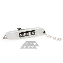 Sheffield 12245 Mini Retractable Utility Knife, General Purpose Box Cutter, Retractable Box Cutter for Cardboard, Drywall, Carpet, with Comfort Grip, 3-Position Blade Lock, Extra Blade Storage