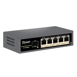 Ztyuav 6-Port Full Gigabit Easy Managed Ethernet Switch-5 Ports & 1 SFP+ Port, Web or App Cloud-Management Switch, VLAN/QoS/LAG/TELNET/CLI Supported, Plug & Play Fanless Metal Design