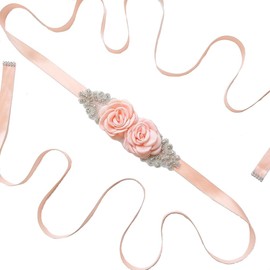 Wisafory Women's Wedding Belt Flowers Rhinestone Bridal Belt Wedding Dress Sash Waist Belt Satin Ribbon Jewellery Waistband Bridal Waist Belt for Wedding Bridal / Baby Shower Clothing Accessories Pink