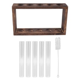 5 Test Tube Plant Terrarium Transparent Observe Growth Status Water Plant Holder with Wooden Stand for Herbs Carbon Color
