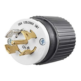 Bryant Electric 72130NP Industrial Grade Locking Plug, 4-Pole, 5-Wire, Nema L21-30P, 30 Amp, 120/208V AC, Black/White