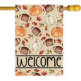 ZAEW Fall Welcome Pumpkins Footballs Maple Leaves House Flag Large 28X40 Inch Autumn Vertical Double Sided for Outside Yard Outdoor Farmhouse Holiday Decoration