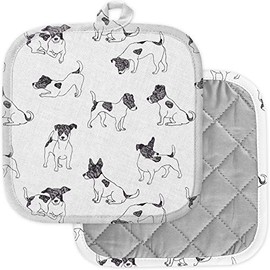 [Pack of 2] Pot Holders for Kitchen, Washable Heat Resistant Pot Holders, Hot Pads, Trivet for Cooking and Baking (Jack Russell Terrier)