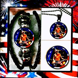 4TH OF JULY SERIES AXL ROSE SET  BRACELET NECKLACE PIN