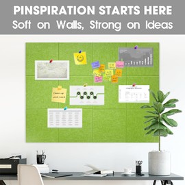 Large Cork Board Felt Wall Tiles, 47"x35" 12 Pack Felt Bulletin Board Pin Board with 48 Safe Removable Adhesive Tabs, 60 Push Pins, Alternative Cork Board for Walls Home Office, Meadow