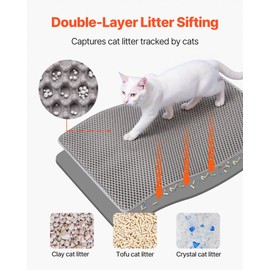 VEVOR Cat Litter Mat, 30 x 24 in, Double-Layer Litter Box Mat, Non-Slip & Urine-Proof Litter-Trapping Mats for Indoor Cats, Honeycomb Design, Soft on Paws, Washable Large Kitty Mats for Floor