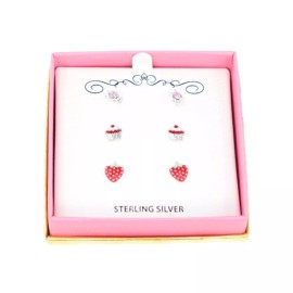 Unbranded Childrens Sterling Silver/Pink Crystal Stud Earrings Dessert-Inspir