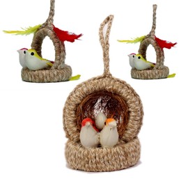 Jinagam Bird Nest Decor Artificial 2 Birds Nest Hanging for Balcony|Home Decor Wall Hanging Showpiece|Garden Decoration Crafts|Home Decor Outdoor|Return Gift Decorative Showpiece(Set of 3)