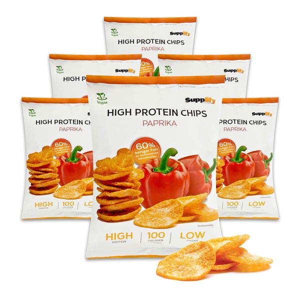 Supplify Protein Chips (paprica) - snack proteico per la dieta o la costruzione muscolare - sgranocchiare con la coscienza pulita (6x50g)