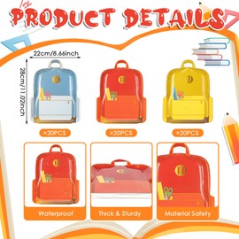 Honeydak 60 Pcs Back to School Schoolbag Plates Disposable Paper Plates Luncheon Dinner Table Schoolbag Favors for First Day of School Preschool Graduate Party Supplies, 3 Colors