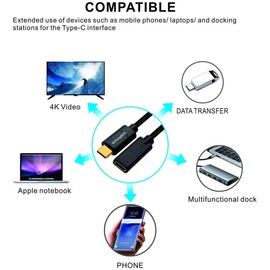 QiCheng&LYS USB-C 3.1 Male to Female Extension Cable, Gen 2 (10Gbps) Gold-Plated USB C Male to Female Cable Connector,Pass Video, Data, Audio for USB Type-C Data Sync Cable (1m)