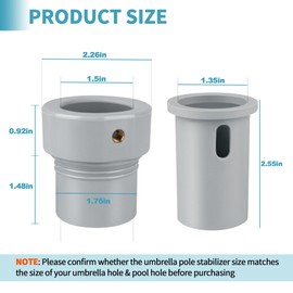 Dinlon Pool Umbrella Pole Stabilizer, Pool Umbrella Adapter for Single-Threaded Baja Deck Pools Sleeve, 1.5" & 1.35" Patio Umbrella Sleeve for Pools Umbrellas for Inside of Pool-Deck, Gray