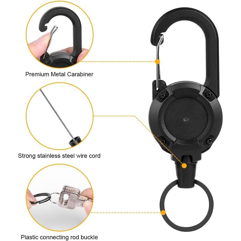 4 pieces lanyard, extendible, durable retractable key ring, retractable key