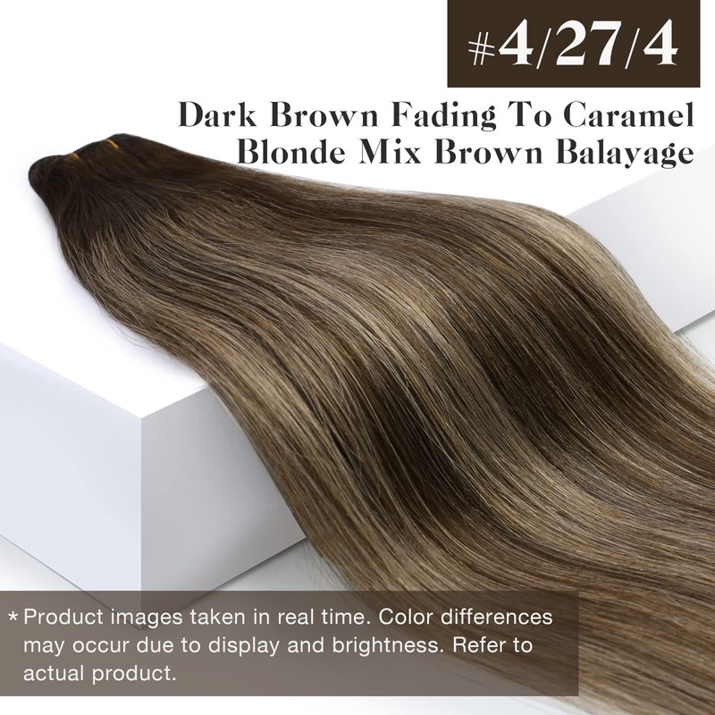 Sunny Weft Hair Extensions Human Hair Balayage Dark Brown Mix