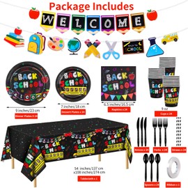 durony 195 Pieces Back to School Party Tableware Set Serves 24 Guests Disposable Back to School Party Plates and Napkins Welcome Back to School Party Supplies Decorations