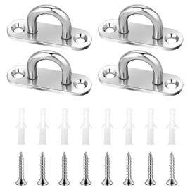 DEFIYEAR 4 Set Pad Eye Plate U Hooks, Eye Plate Heavy Duty Stainless Steel with Screws and Expansion Tubes, Wall & Ceiling Mount Eye Hooks for Hanging Hammocks Plants Gym Straps