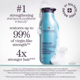 Pureology Strength Cure Shampoo - For Damaged or Color Treated Hair, Hair Strengthening & Prevents Breakage, Seals Split Ends, Vegan & Sulfate-Free, 1.7 Fl Oz