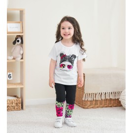 Kid Toddler Girl Clothes Cool Style Short Sleeve Top +Leopard Print Flared Pants Summer Spring Outfits Set(6-7T)