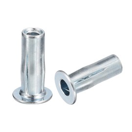 sourcing map M5 Multi-Grip Rivet Nuts, Pack of 10, Pre-Drilled Shaft, Flat Head Thread Insert Nuts, Carbon Steel, Plus Nuts for Construction Industry