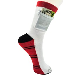 Flippysox Zipper Sock Wallet - Cotton & Polyester Zipper Socks with Pockets - Fits shoe size 6-13 (Striped Red Black)