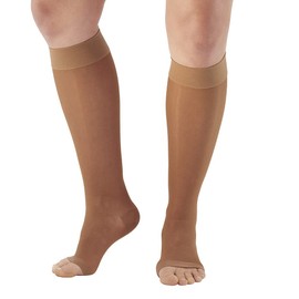 Ames Walker AW Style 44 Sheer Support 20-30 mmHg Firm Compression Open Toe Knee High Stockings Beige Medium