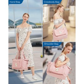 Teen Girl Gifts Trendy Stuff-Initial Duffle Bag for Travel, Carry on Bag Duffel Bags, GYM Weekend Overnight Bag with Shoes Compartment,Hospital Travel Bags for Women-Pink A