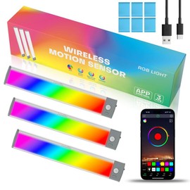RGB Under Cabinet Lighting | APP Control + USB Rechargeable, Adjustable Brightness & Timer for Kitchen, Pantry & Home Decor Springtok Energy Battery - Color: 45RGB, pack: 2 pack