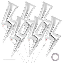 6 Pcs Large Lightning Balloons,36 Inch Lightning Bolt Foil Balloons,Flash Balloons for Party,Lightning Shape Foil Balloons for Birthday Party Wedding Baby Shower Boys Electric Supplies (Silver)