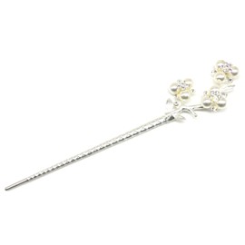 Miaomyao Kanzashi, Kanzashi Kanzashi, One Piece, Kimono, Tsumasode, Hair Ornament, Metal, Pair, Couple, Antique Flower, Cherry Blossom, Plum Blossom, Flower Motif, Pearl, Silver, Hair Accessory (Peach Blossom)