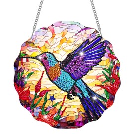 Diamond Painting Kits, DIY 5D Double Sided Hummingbird Diamond Art Kits for Adults, Crystal Art Window Hanging Ornament, Small Diamond Painting Kits for Wall Door Home Garden Decoration