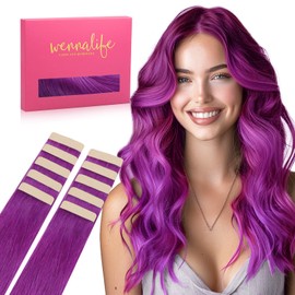 WENNALIFE Tape in Hair Extensions Human Hair, 10pcs 20g 12 inch Purple Real Human Hair Extensions for Women Colored Soft Colorful Rallonge Cheveux Humain Naturel Straight Remy Girls Birthday Gifts