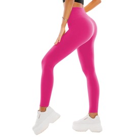 SINOPHANT High Waisted Leggings for Women - Full Length Capri Buttery Soft Yoga Pants for Workout Athletic(Full Rose Pink,L-XL)