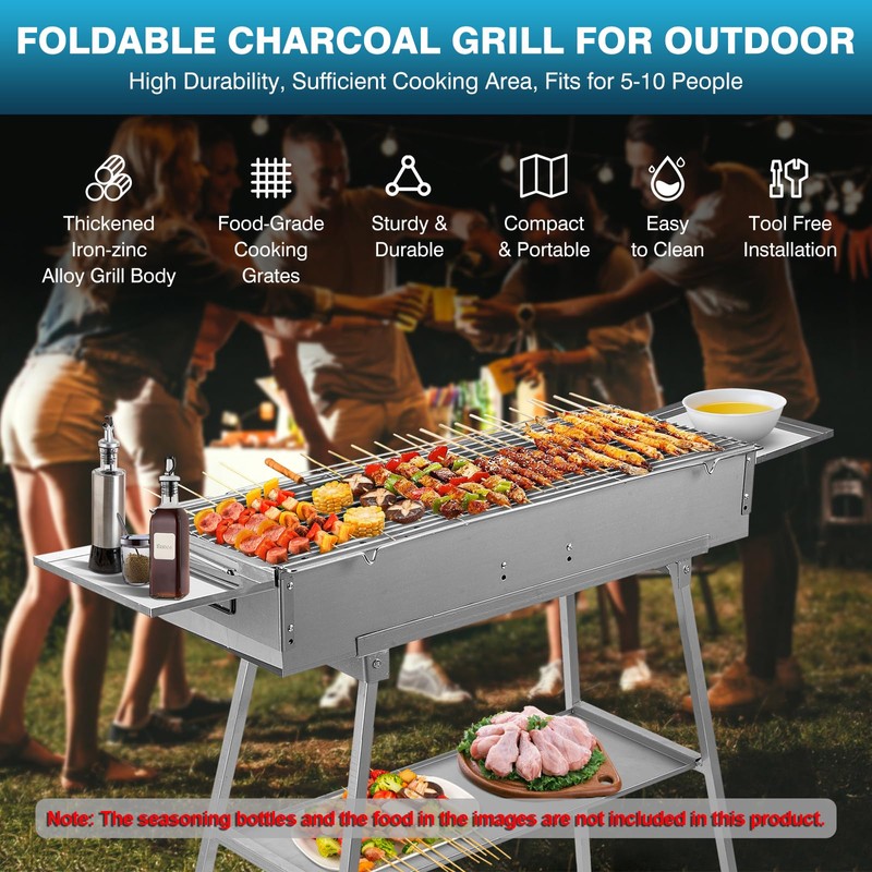 IRONWALLS Portable Charcoal Grill Outdoor Cooking, 32”L x 10”W Folded