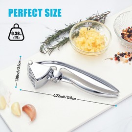 COKORA Garlic Press, Premium Metal Garlic Crusher Tool, Heavy Duty Garlic Mincer with Ergonomic Handle, Rust Proof & Dishwasher Safe, Easy to Squeeze and Clean -Silver