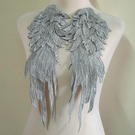 Angel's Wings Water Soluble Lace Embroidery Wing Pattern DIY Lace Accessories Heavy Industry Multi Layer Decal 1 Pair (Grey)