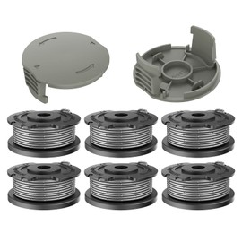 TRUSTLIONTEK Mower Spool, 6pcs Φ1.65mm 4.9m F016800569 Nylon Replacement Spool + F016F05320 Spool Cover Mower Spool for Bosch EasyGrassCut 18 23 26 SL (6 Thread Spools, 2 Trimmer Cover)