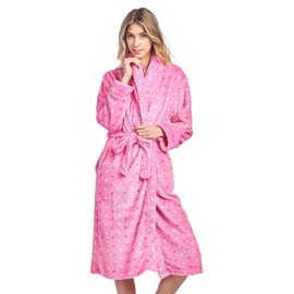 Casual Nights Women's Dot Long Sleeve Mini Popcorn Fleece Plush Robe - Pink - Large